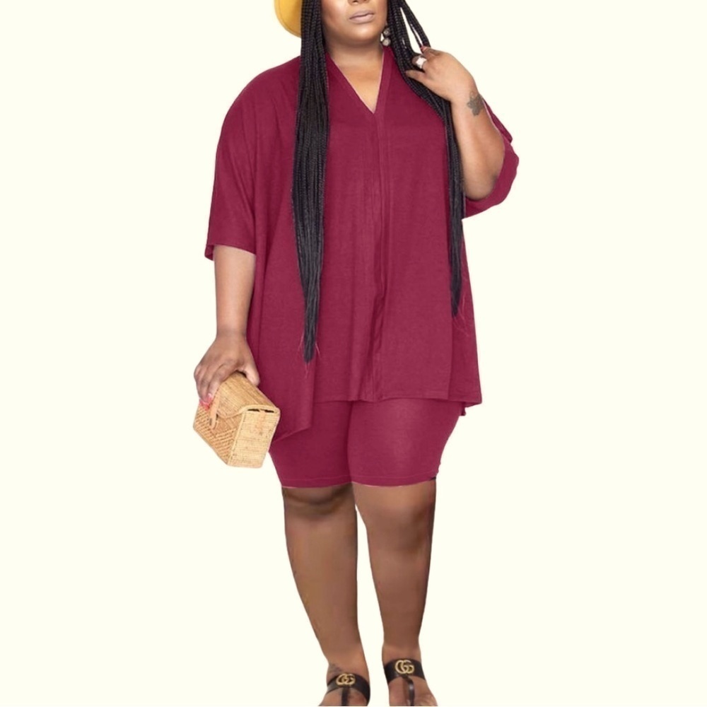 Plus size Poncho and Biker Short Set